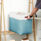 DULLEMELO Extra Large Storage Baskets, Fabric Storage Bins for Organizing Shelves Nursery Toys Books, Closet Baskets and Bins with Handles, White&Teal, 2-Pack