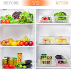 LotFancy Refrigerator Organizer Bins, 4 Pack,10x6x3 in, BPA Free Clear Plastic Storage Bins for Pantry Organization, Stackable Containers with Handles for Fridge, Kitchen Drawer, Freezer, Cabinet