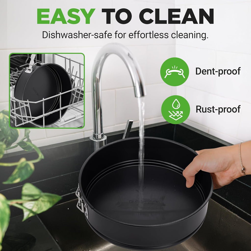 NutriChef 9 Inch Nonstick Cheesecake Springform Cake Pan | Stainless Steel Clasp & Removable Bottom | Durable Carbon Steel Cheesecake Pan | Easy to Clean | Includes 100 Parchment Papers | Black