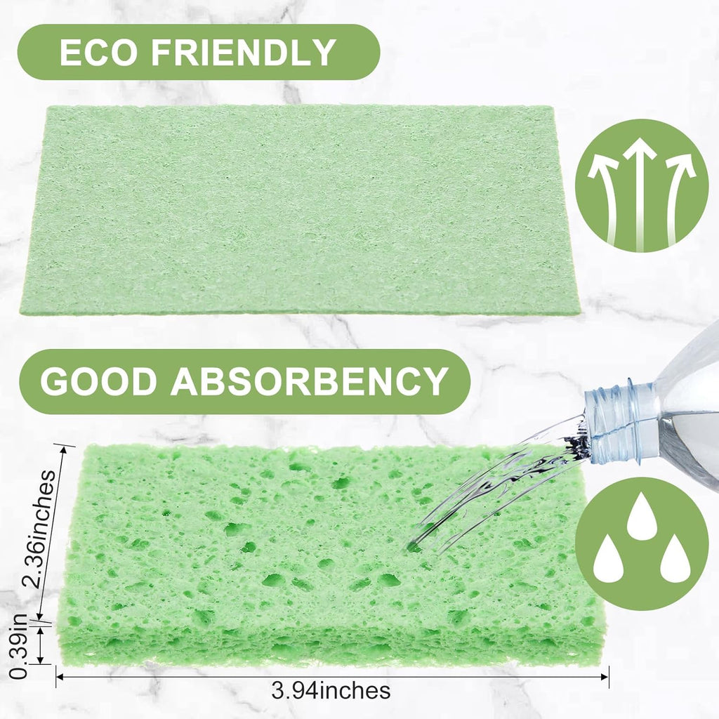 Zhengmy 100 Pieces Kitchen Sponge Bulk Natural Sponges for Dishes Compressed Wood Pulp Sponges Cleaning Sponge Without Scratching for Kitchen Bathroom, 3.9 x 2.4 x 0.12 Inch (Green)