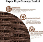 OIAHOMY Wicker Basket, Paper Shelf Basket with Built-in Handles, Rectangular Wicker Storage Bin for Pantry, Shelves, 1 Pack-Brown