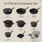 CAROTE Nonstick Kitchen Cookware Sets, Non stick Pots and Pans set, Induction Cookware Set 17pcs Black