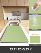 Rnivvi Dish Drying Mat for Kitchen Counter, XL 15 x 24" Super Absorbent Drainer Pad Easy Clean Dish Rack Pad, Non-Slip Heat Resistant Coffee Bar Mat for Coffee Machine Station Accessories Decor, Green