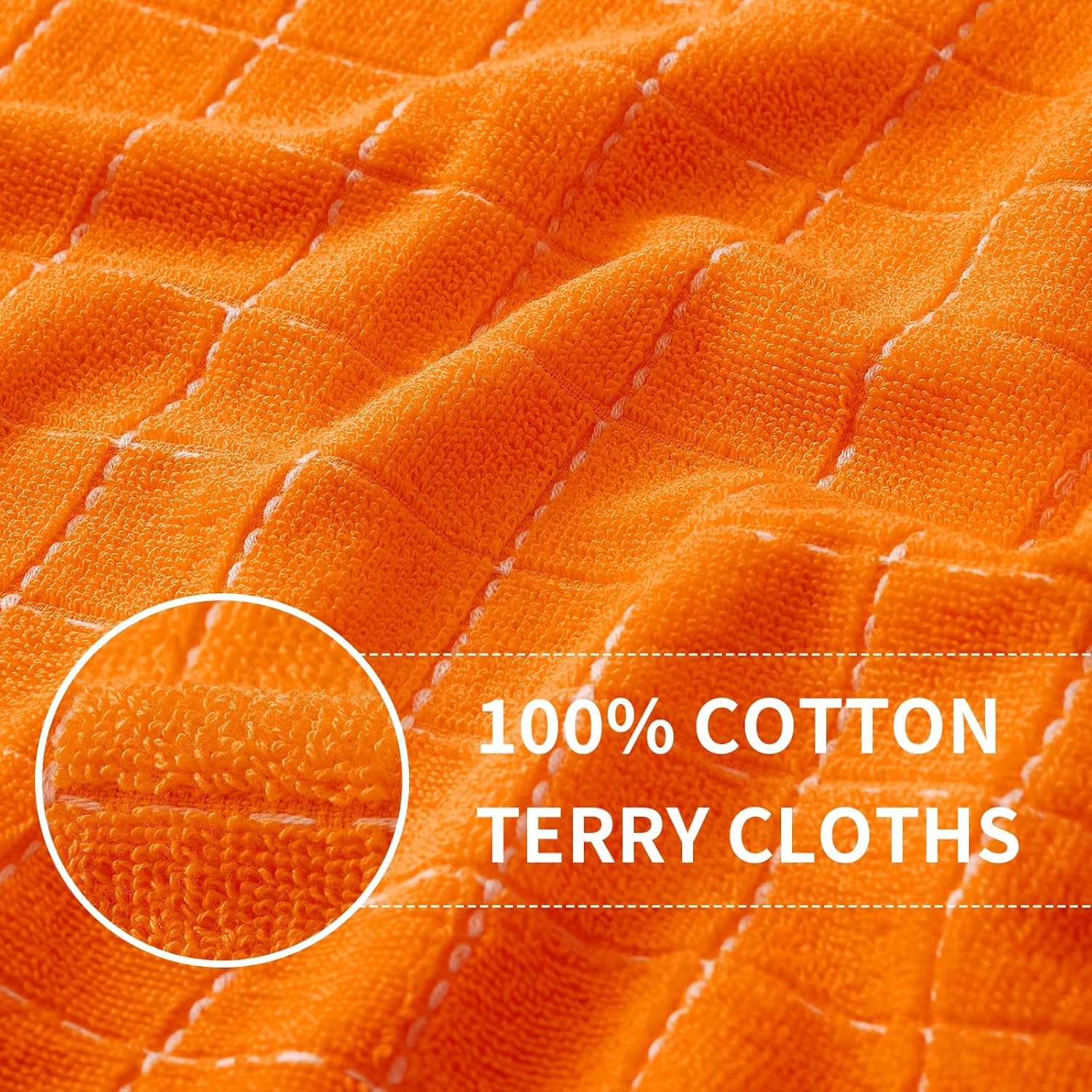 Homaxy 100% Cotton Terry Kitchen Towels(Orange, 13 x 28 inches), Checkered Designed, Soft and Super Absorbent Dish Towels, 6 Pack