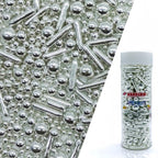 Silver Sprinkles Candy Mix Size Edible Pearls Cake Decorations Cupcake Toppers Cookie Decorating Perfect for Wedding Party Valentine Halloween Christmas Supplies 4.58OZ