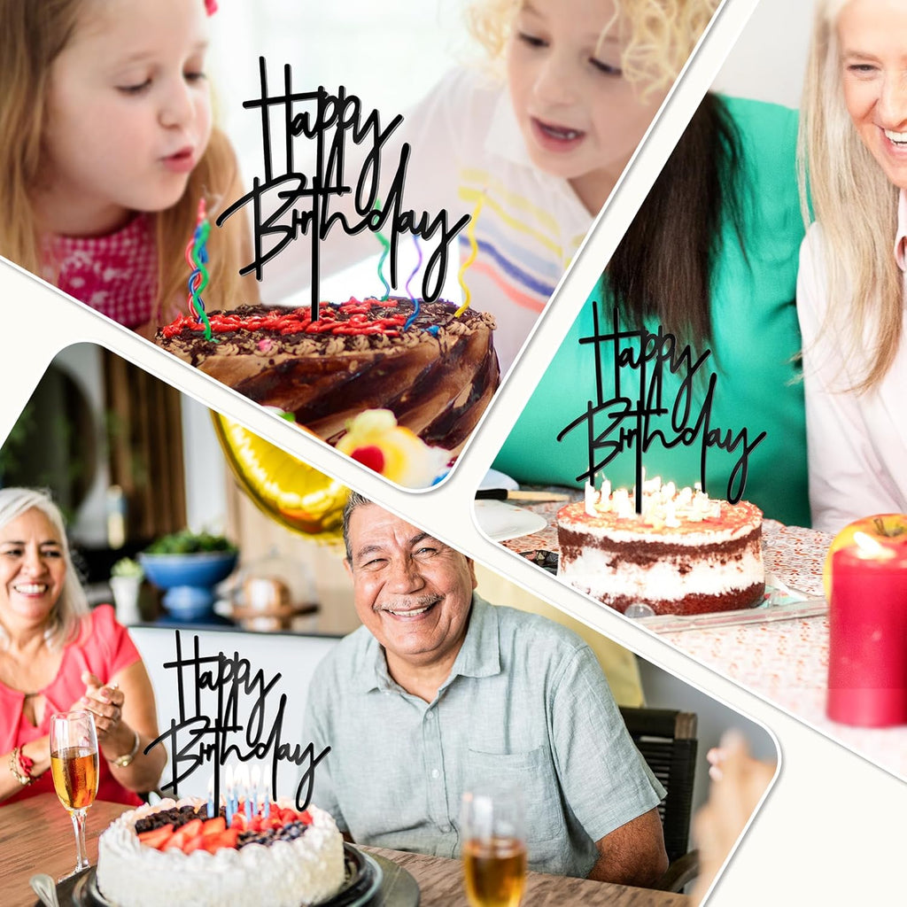 1 PCS Black Happy Birthday Cake Topper, 5.3 Inch x 7.2 Inch Acrylic Cake Topper Happy Birthday Cake Sign, Birthday Cake Decorations for Party Dessert, and Anniversary Supplies