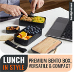 Bentoheaven Premium Bento Box Adult Lunch Box with Compartments for Women & Men, Set of Utensil & Chopsticks & Dip Container, Cute Japanese Kids Bento Lunch Box, Microwavable (Symph Onyx)