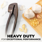 Zulay Kitchen Large Premium Garlic Press Set – Rust Proof & Dishwasher Safe, Bigger Bowl Garlic Mincer Tool with Silicone Garlic Peeler & Brush, Easy Squeeze & Clean, Ergonomic Handle - Dark Gray
