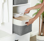 DECOMOMO Storage Baskets for Shelves - Fabric Storage Bins, Linen Closet Organizers and Storage (Slate Grey & White, Large - 4 Pack)