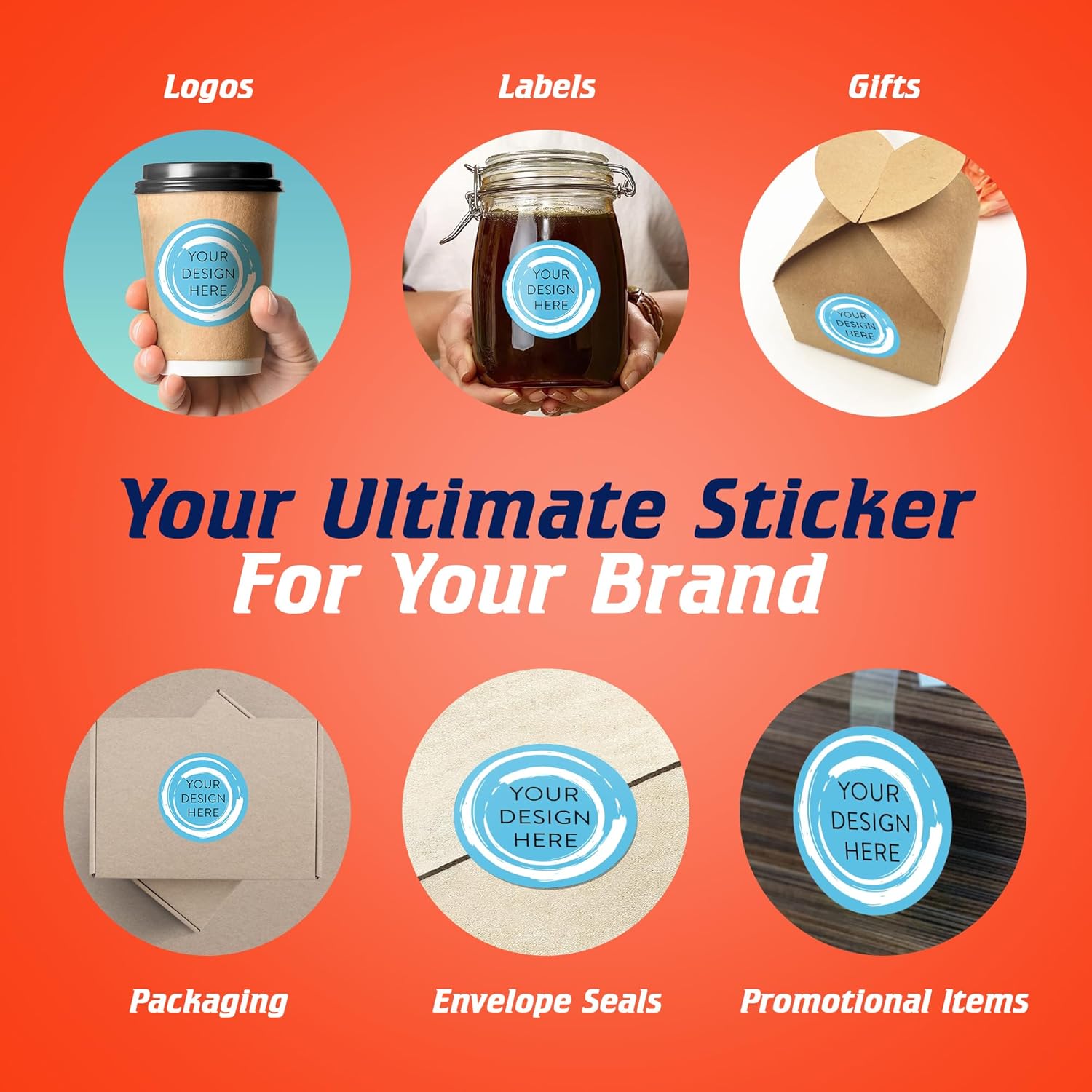 100 Custom Vinyl Stickers - Upload Your own Image, Text, Design, Logo - Personalized Logo Labels for Handmade, Packaging, Bottle, Jars, Candle, Brand Stickers (Blue Swirls, 3x3)