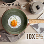 Kitchen Academy Non Toxic Pots and Pans Set Non Stick - 12 Piece Induction Cookware Sets, Green Granite Nonstick Cooking Pot and Pan Set, PFOA&PFOS Free