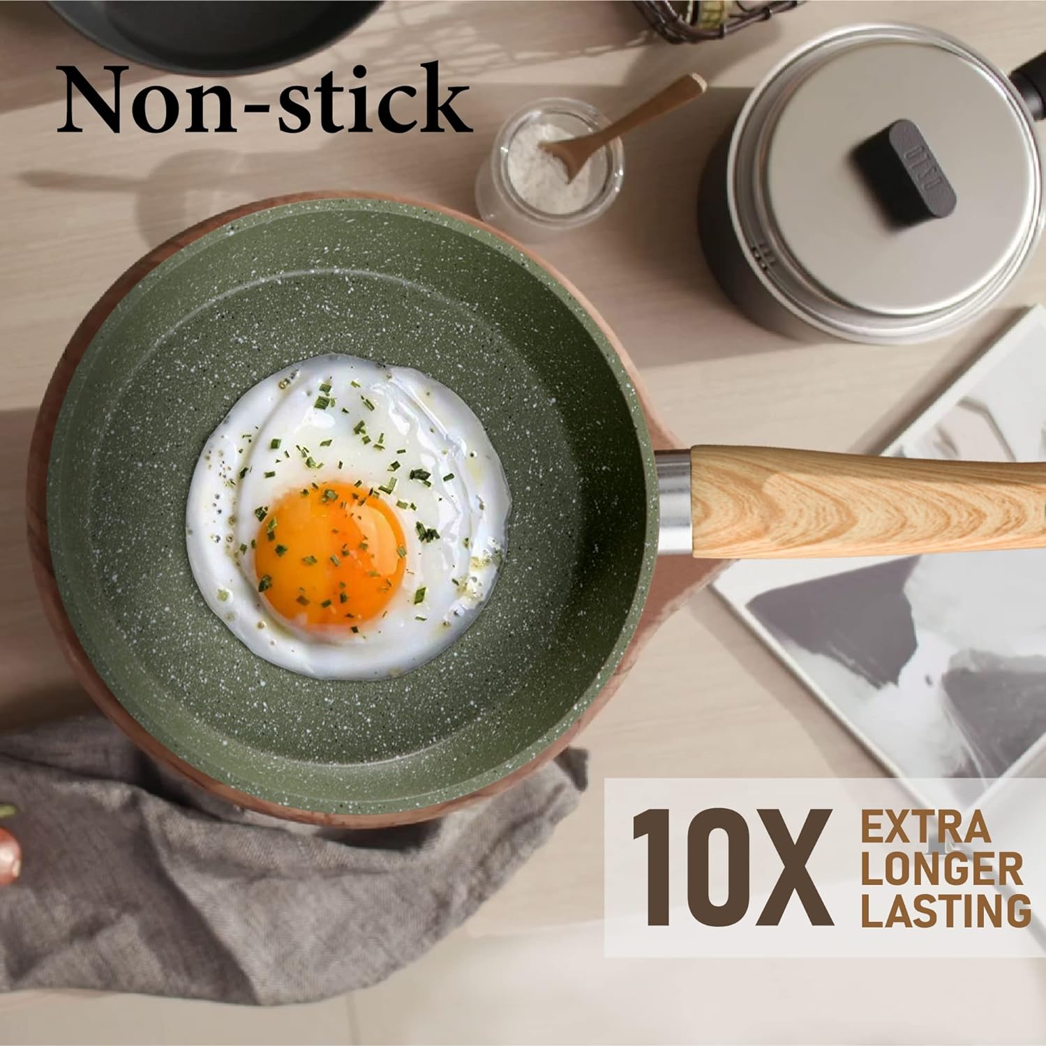Kitchen Academy Non Toxic Pots and Pans Set Non Stick - 12 Piece Induction Cookware Sets, Green Granite Nonstick Cooking Pot and Pan Set, PFOA&PFOS Free