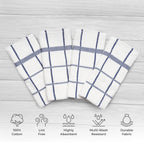100% Cotton Terry Dish Towels, 4 Pack Checks, 16 x26 Inches, Super Soft and Absorbent Kitchen Towels, Perfect for Kitchen Cleaning and Dish Washing | Navy Blue