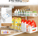 1 Pack 20.47IN Depth Under Sink Storage Organizer, Large 2-Tier Elegant Mesh Pull Out Shelf for Kitchen and Bathroom Cabinet Organization, L-Shaped and Adjustable Height Design-White