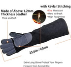23.6 In Leather Welding Gloves for Animal Handling,Grabbing Reptile, Grooming,Trips to Vet,BBQ,Fireplace.Puncture & Scratch Resistant, Bite Proof for Cat Dog Bird Falcon Livestock Snake XL Black