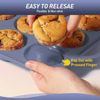 12 Cups Silicone Muffin Pan with Metal Reinforced Frame Regular Size Cupcake Pan Tray Egg Bites Silicone Rubber Cookie Molds Muffin Tin Baking Pans Tart Pan Not Stainless Steel Ceramic Aluminum