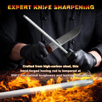 Knife Sharpener Rod, Kitchen Knives Sharpener Carbon Steel Professional Knife Sharpening Steel, Honing Rod with Hanging Holes (13 inches)