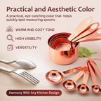 Measuring Cups and Spoons Set of 9, Utensils for Dry and Liquid Ingredients, Copper Kitchen Accessories, Rose Copper Decor for Home, Stackable, Sturdy Stainless Steel