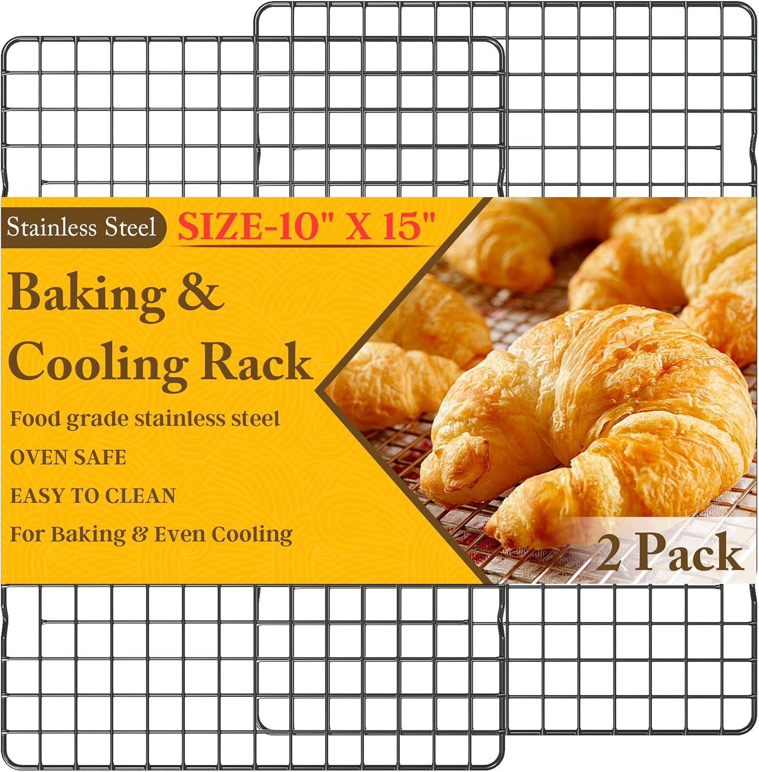 2PCS Cooling Racks for Cooking and Baking - 10" x 15"Heavy Duty Stainless Steel Wire Rack for Baking, Grilling, Roasting - Oven & Dishwasher Safe - Fits Jelly Roll Sheet Pan（Black）