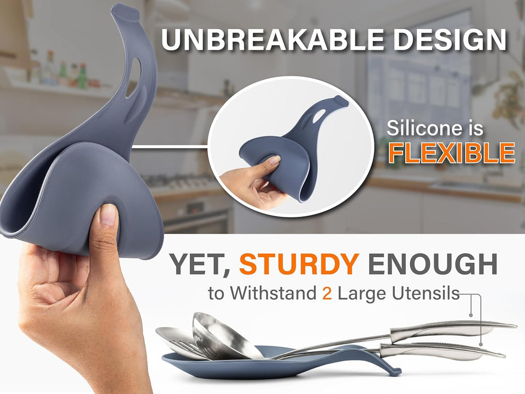 Silicone Spoon Rest for Stove Top, Set of 2 - HEAT RESISTANT, EASY TO CLEAN Kitchen Spoon Rest for Kitchen Counter, Holds XL Utensils, Safe on GLASS & INDUCTION Cooktops, DOESN’T BREAK if Dropped