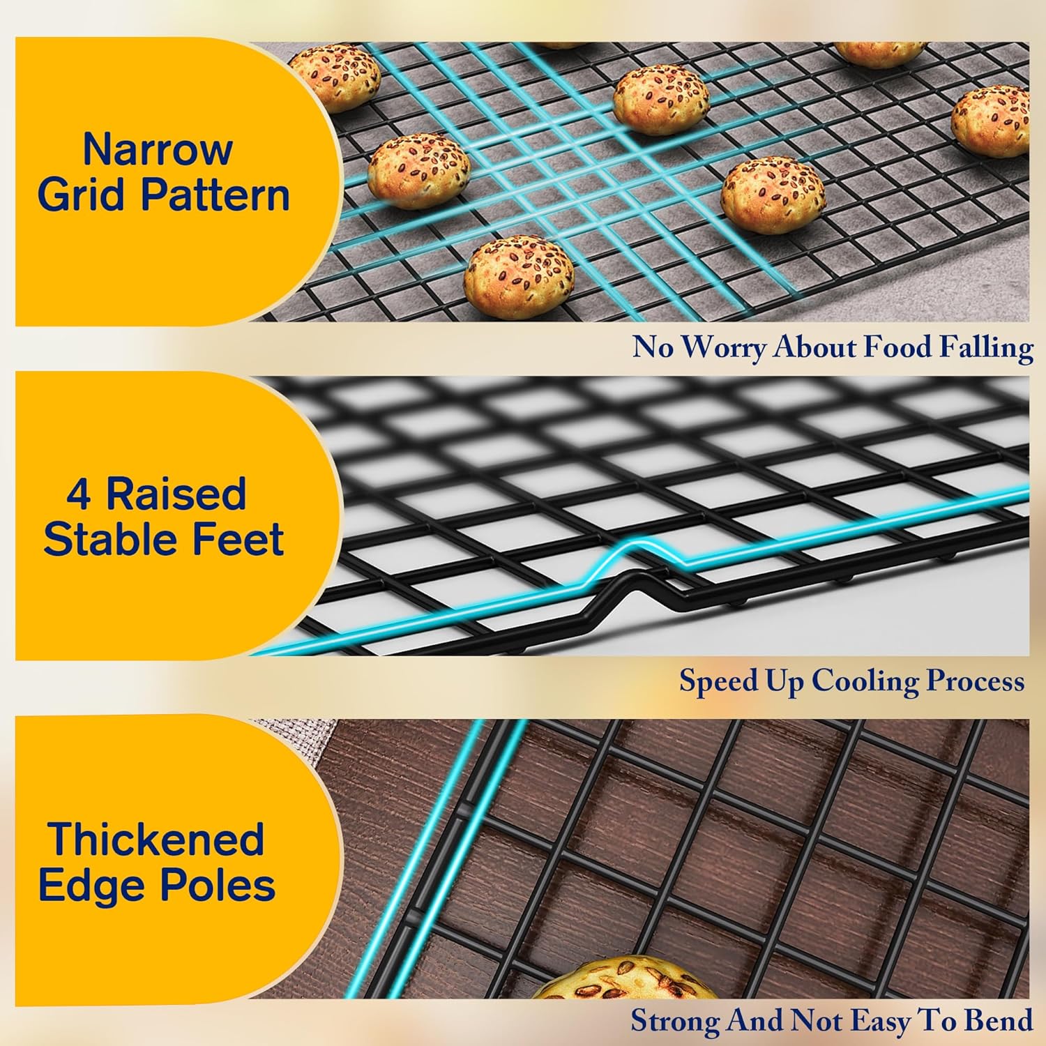 2PCS Cooling Racks for Cooking and Baking - 10" x 15"Heavy Duty Stainless Steel Wire Rack for Baking, Grilling, Roasting - Oven & Dishwasher Safe - Fits Jelly Roll Sheet Pan（Black）