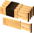 Utoplike Bamboo Dresser Drawer Dividers, 4'' High Adjustable Drawer Organizers for Clothing, Spring Loaded, Works in Kitchen, Bathroom, Bedroom, Drawer, Desk, 4 pcs