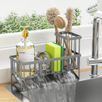 Cisily Sink Caddy Organzier with High Brush Holder, Sponge Holder for Sink, 304 Rustproof Stainless, Kitchen Countertop Soap Dispenser Organizer, Gray Kitchen Decor and Accessories