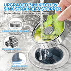 zaa Kitchen Sink Drain Strainer - Kitchen Sink Stopper, 304 Stainless Steel Sink Drain Stopper, Sink Protector for Kitchen with Anti-Clog Filter, Fit US Standard 3-1/2'' Sink Drain Hole, Silver