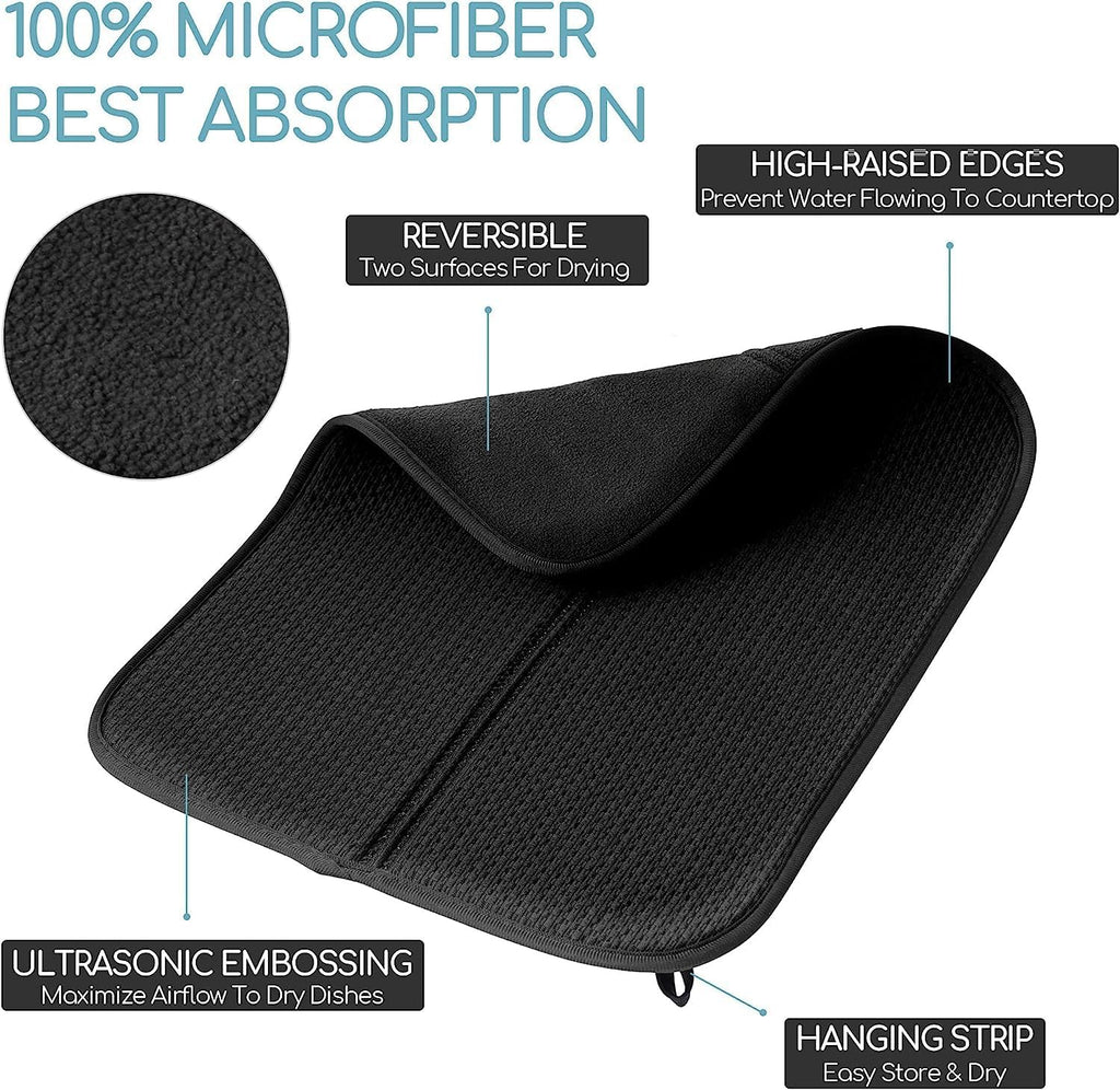 2 Pack Dish Drying Mat for Kitchen Counter, Absorbent Microfiber Dishes Drainer Mats Large Size Dish Drying Pad for Countertop, Rack, Sink,16 x24 inches