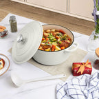 P&P CHEF 6QT Enameled Dutch Oven, Cast Iron Dutch Oven Pot with Lid for Bread Baking, Enameled Casserole Pot for Roasting Braising Stewing Frying Simmering, Various Stoves & Easy Clean, White