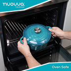 Cast Iron Dutch Oven with Lid – Non-Stick Ovenproof Enamelled Casserole Pot – Sturdy Dutch Oven Cookware – Teal, 5-Quart, 24cm – by Nuovva