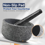 Koville Granite Mortar and Pestle Set, 6.3"-2 Cups Unpolishesd Stone Grinder Bowl for Guacamole, Salsa, Pill Crusher, Spice, Herb, Garlic, Nut, Heavy Duty Grinder for Kitchen(Angola Silver Black)