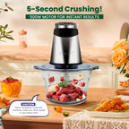 Electric food processor vegetable chopper 500W 2x8cup bowls 2 bi-layer 4 blades Small Food chopper Electric Meat grinder for home use,Mincing, and Puree for kitchen aid, baby foot, pet food by BUMET