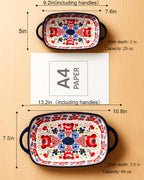 Polish Pottery Style Ceramic Baking Dish Set of 2 – Decorative Casserole Dishes with Handles, Cute Oven-Safe Lasagna Bakeware Gift Set