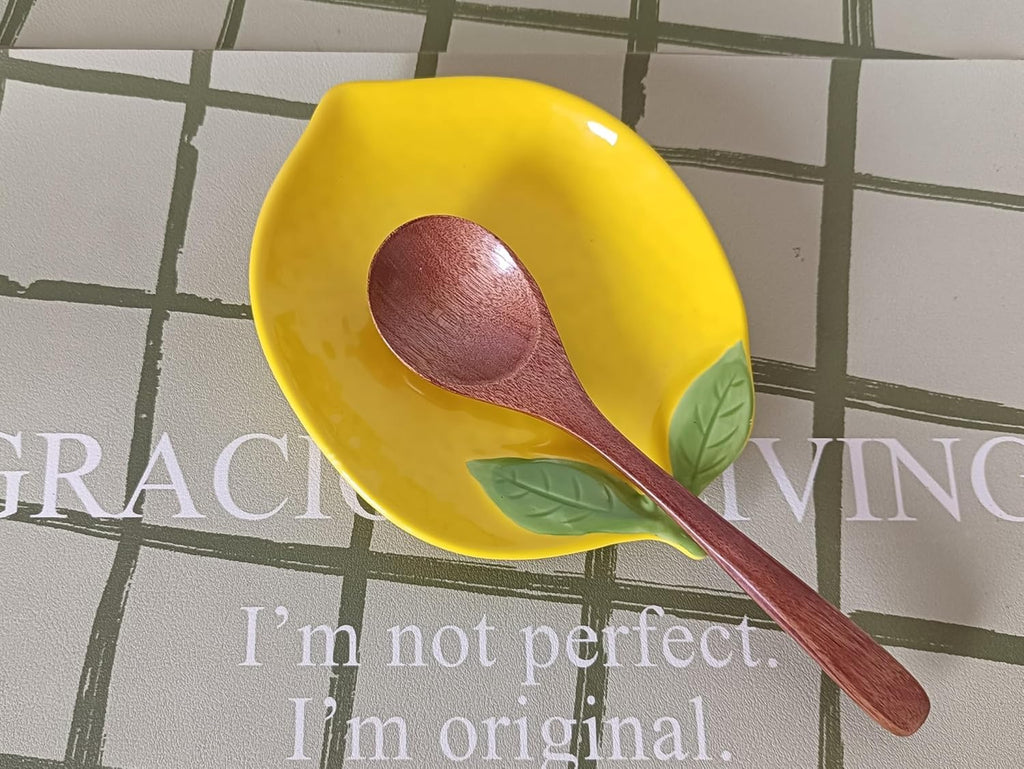 Cute Ceramic Spoon Rest & Holder for Stove Top, Lemon Shaped Coffee & kitchen Spoon Rest & Holder for Kitchen Counter, Stove & Cooking Spoon Holder for Ladle & Utensil & Spatula & Tong Rest (Yellow)
