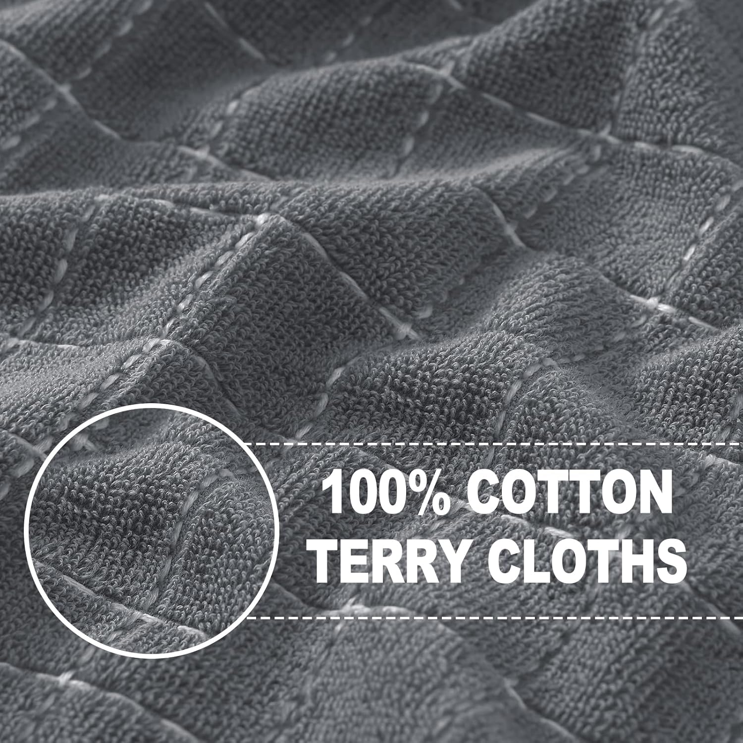 Homaxy 100% Cotton Terry Kitchen Towels(Grey, 13 x 28 inches), Checkered Designed, Soft and Super Absorbent Dish Towels, 6 Pack