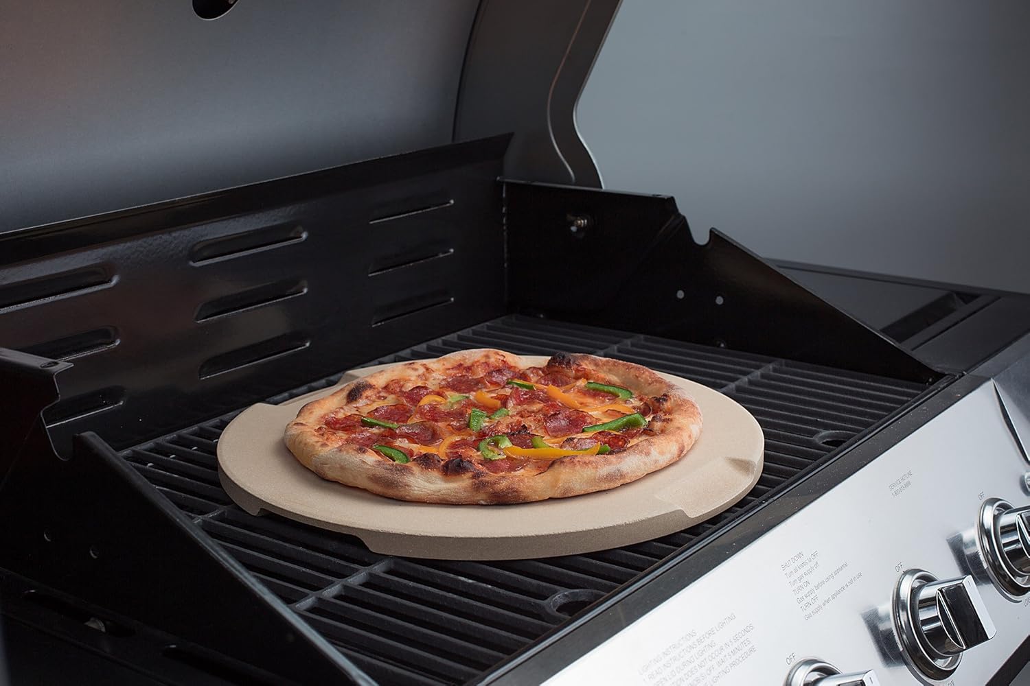 Pizza Stone, 15" Round Pizza Stone for Oven Grill BBQ, Cordierite Baking Stone for Pizza Bread Pie, Unique Built-in 4 Handles Cooking Stone