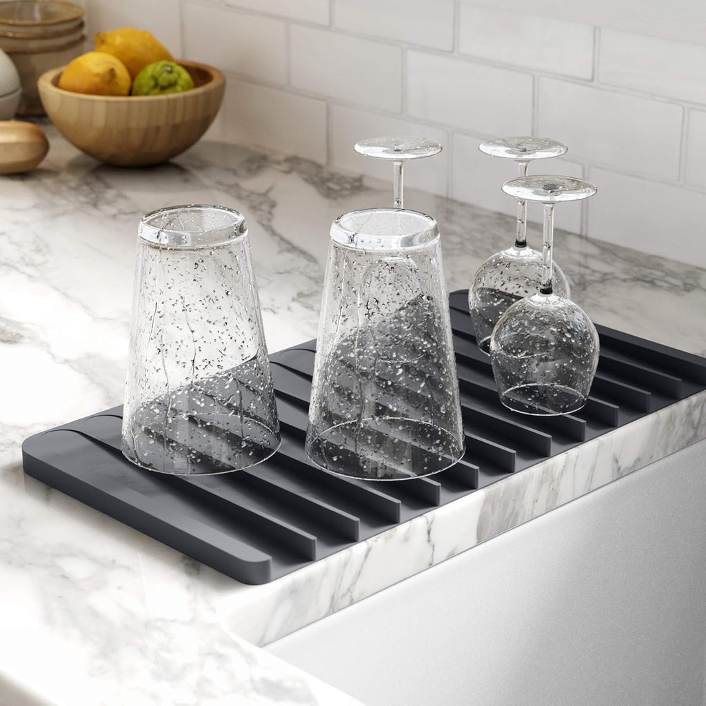 Kraus Self-Draining Silicone Dish Drying Mat or Trivet for Kitchen Counter in Dark Grey, KDM-10DG