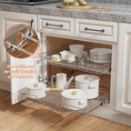 ROOMTEC Individual Pull Out Cabinet Organizer (27" W x 21½" D), 2 Tier Spice Rack Organizer for Cabinet, Slide Out Drawer Pantry Shelf Organization and Storage for Kitchen Bathroom