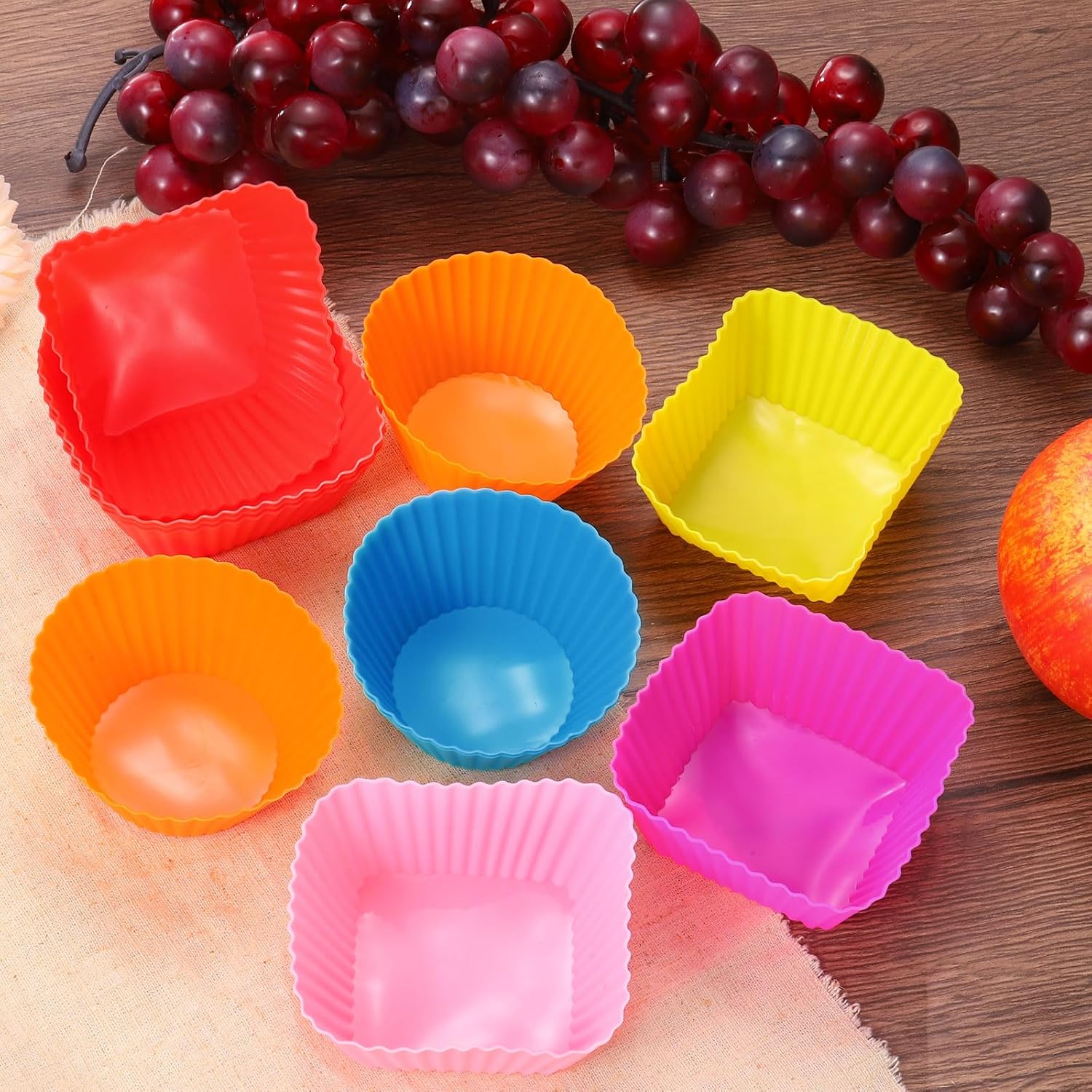 uxcell 42Pcs Silicone Cupcake Liners, Non-Stick Baking Cups, for Cooking Eggs, Baking Muffins and Make a Cake(Rose Red)