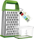 Spring Chef Professional Green 10" Parmesan Cheese Grater With Container, Stainless Steel Food Grater for Kitchen with Handle, 4 Sided Carrot Shredder, Handheld Vegetable & Cabbage Shredder