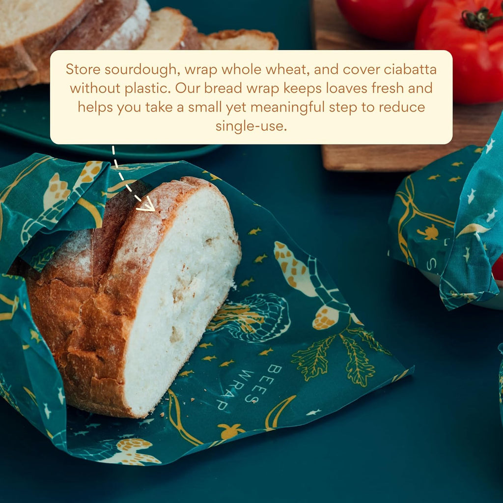 Bee's Wrap Beeswax Wraps for Food - Ocean Bread Wrap - Made in USA Reusable Bread Storage Bags - Organic & Eco-Friendly Alternative to Aluminum Foil, Sourdough Bags & Plastic Wrap