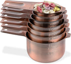 Smithcraft Copper Measuring Cups Set 7, Metric & US Stainless Steel Measuring Cups for Kitchen & Baking, Metal Measure Cups for Dry & Liquid, Nesting Measuring Cup Set with 1/8 2/3 & 3/4 Cups