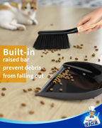 MR.SIGA Dustpan and Brush Set, Portable Cleaning Brush and Dustpan Combo with Bamboo Handle, Black, 1 Set