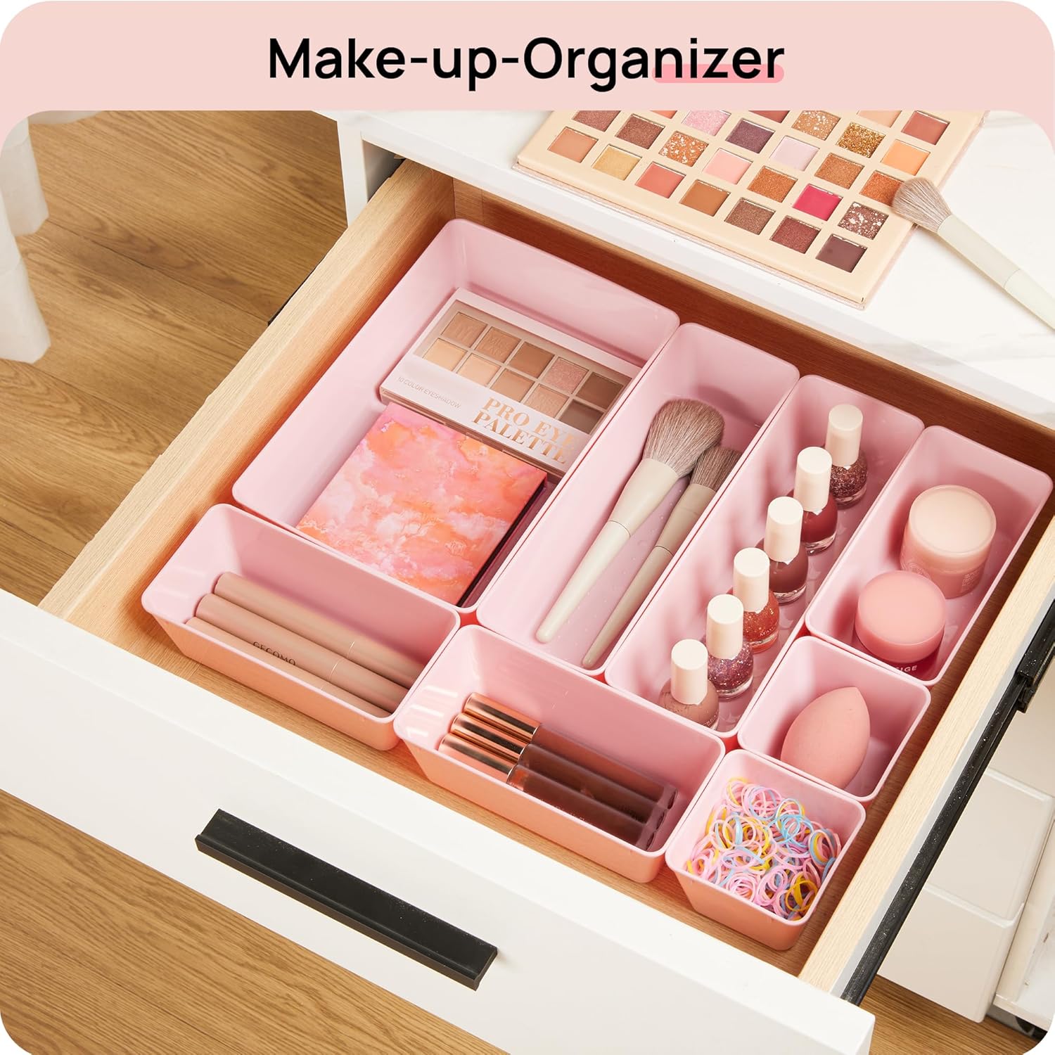 Vtopmart 25 PCS Plastic Drawer Organizers Set, 4-Size Versatile Bathroom and Vanity Drawer Organizer Trays, Storage Bins for Makeup, Bedroom, Kitchen Gadgets Utensils and Office