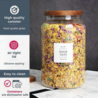 Set of 2 Large Glass Flour and Sugar Containers with 132 Pantry Labels - Glass Food Storage Jars with Airtight Bamboo Lid for Flour Pasta Candy Coffee Cookie and More(1 Gallon/4000 ml)