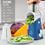 Zulay Kitchen Rotary Cheese Grater 5 Blade Cheese Shredder - Manual Hand Crank Cheese Grater With Reinforced Suction & 5 Interchangeable Drums - Easy to Use, Vegetable Chopper Round Mandoline Slicer