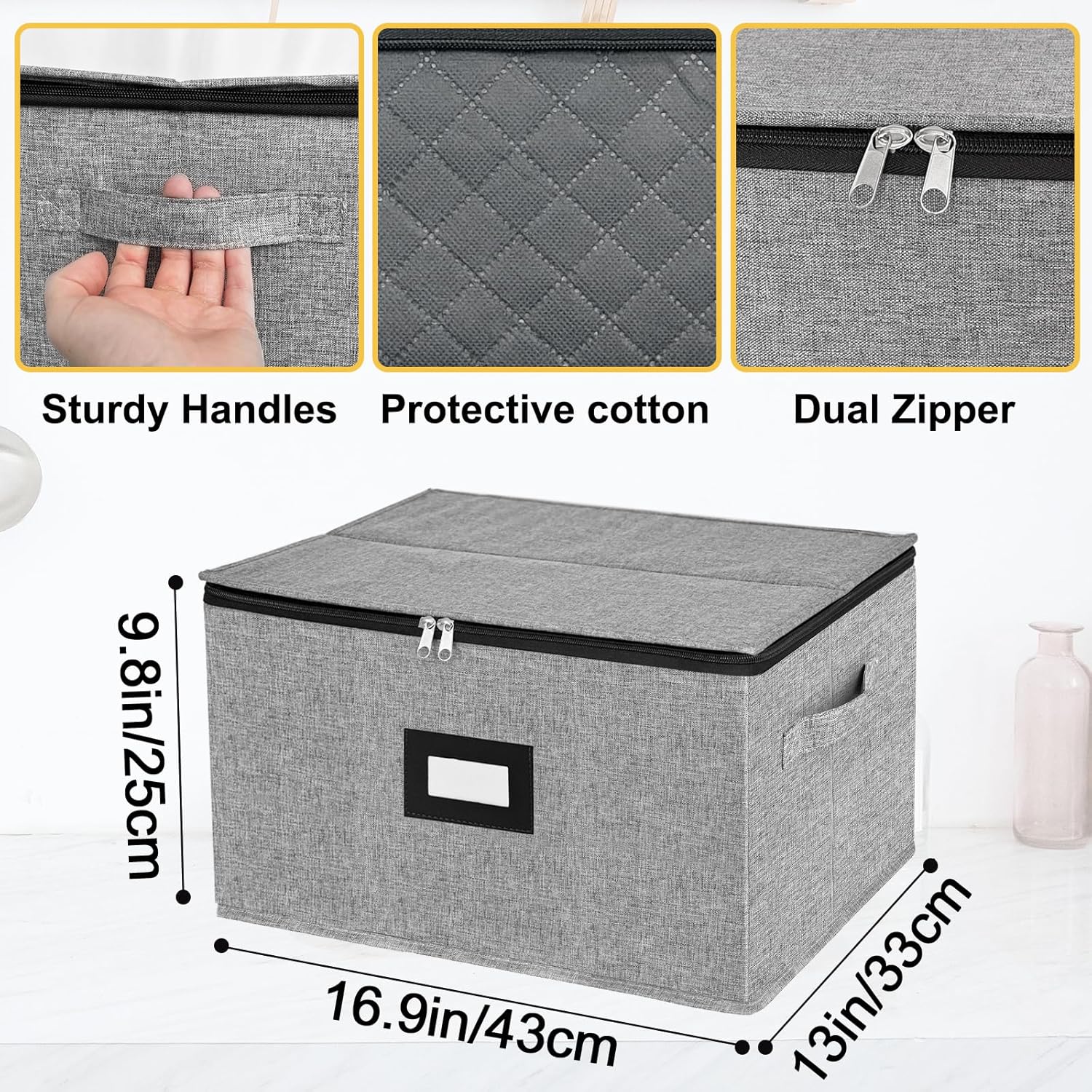 homyfort Wine Glass Storage Box, China Storage Containers with Dividers, Stemware Storage Case Holds 12 Wine Glass or long stem Crystal Glassware with Handles, Hard Shell and Stackable (Grey)