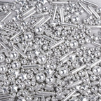 Dazzjoy Edible Silver Star Pearl Sprinkles, Ball Sugar Candy, Edible Silver Pearls for Cake Sprinkles, 130g/4.58oz, Cupcake & Cookies Topper Decoration, Wedding Party Halloween Christmas Supplies