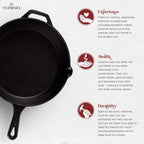 Cuisinel Cast Iron Skillet - 12"-Inch Frying Pan with Assist Handle + Red Silicone Grip Cover - Pre-Seasoned Oven Safe Cookware - Indoor/Outdoor Use - Grill, Stovetop, Induction, BBQ and Firepit Safe